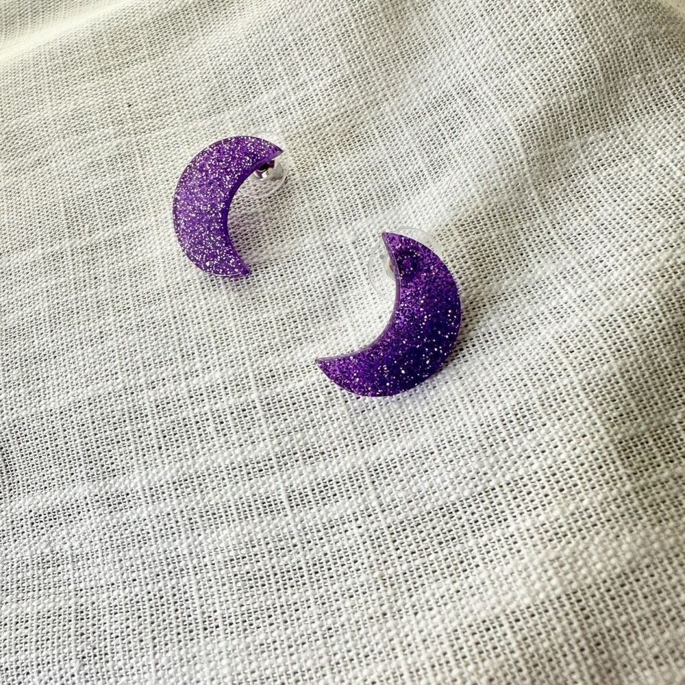Halloween sparkle moon stud earrings
